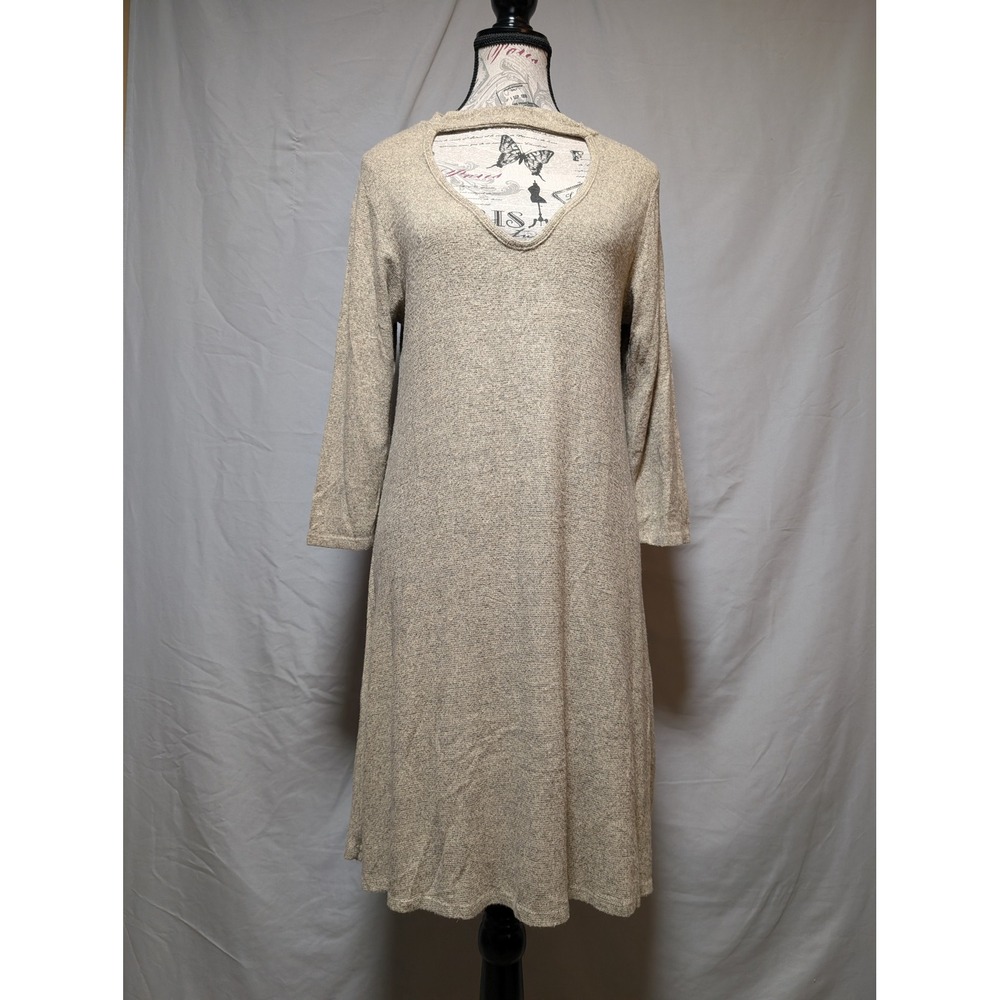 Acemi‎ Oatmeal Beige Knit Cutout Neckline Long Sleeve Dress Women's Large